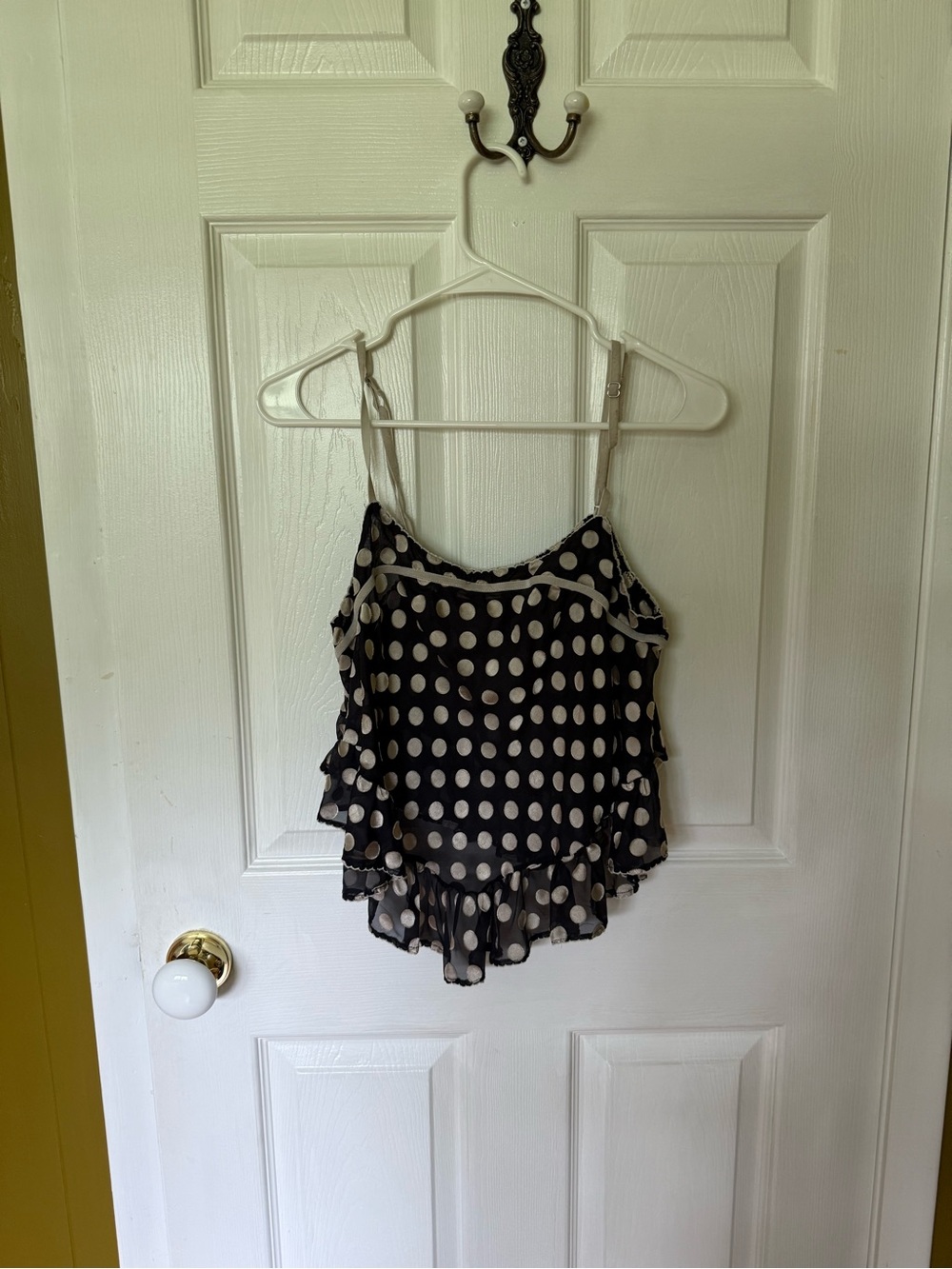 Free People Black and Cream Polka Dot Ruffle Cami